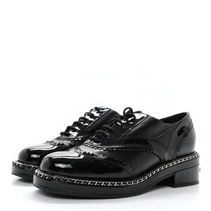 CHANEL Black Patent Leather Flats